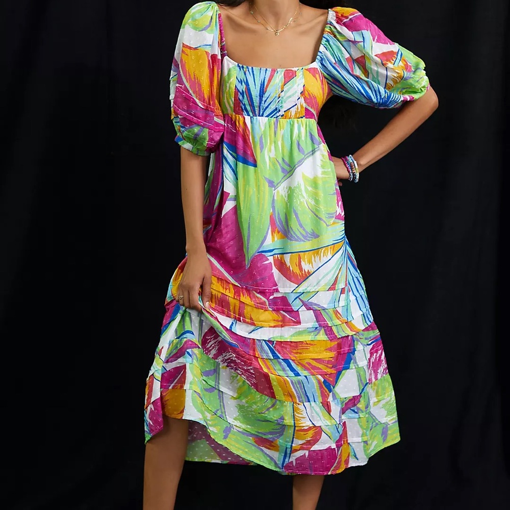 Farm Rio Rainbow Leaves Midi Dress